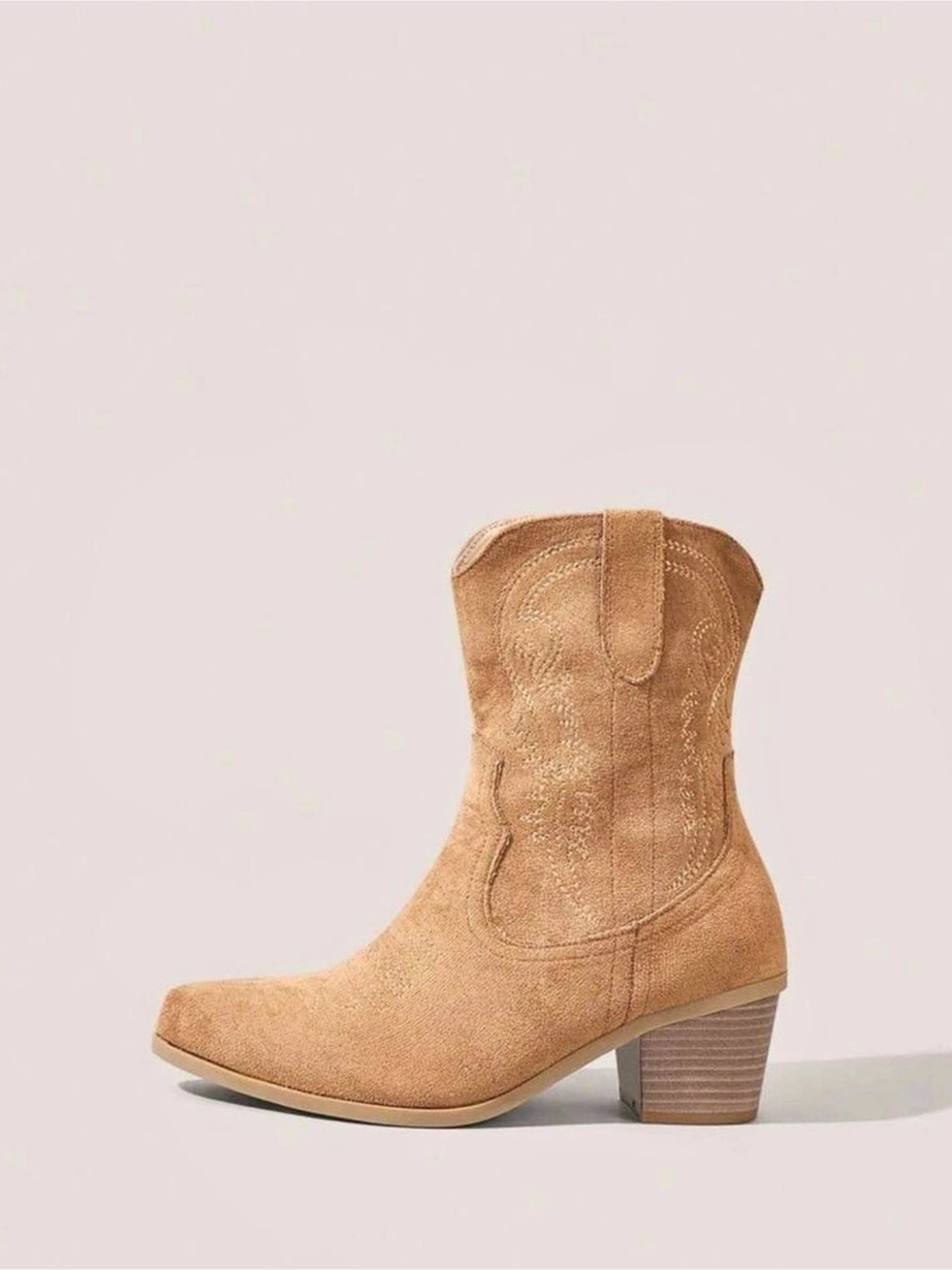 Solid Color Suede Embroidered Side Zipper Cowboy Boots Brown
